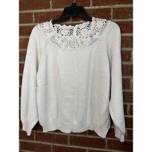 Vintage Margules Women’s Sweater Crochet Lace Cream Pearl Button Large